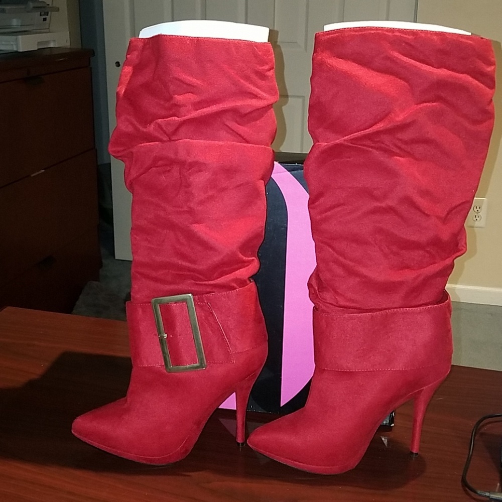 Michael Antonio Red Suede ❤️ Knee High Heel Boots